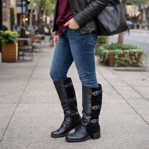 Ecco Esmeralda Black Leather & Suede Knee-High Riding Boots Sz EU 38 US 8-8.5